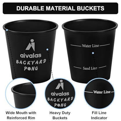 Aivalas Yard Pong Outdoor Games, Giant Yard Games Set with 12 Buckets and Balls for Adults and Family, Toss Game Throwing Games for Beach, Camping, Lawn and Backyard - color: Black