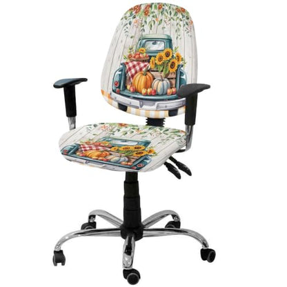 Savannan Office Chair Cover, Truck Autumn Pumpkin on Plaid Protective Stretch Elastic Universal Cover for Desk Task Chair,Computer Rotating Chair 1 Pcs Rustic Floral Foliage