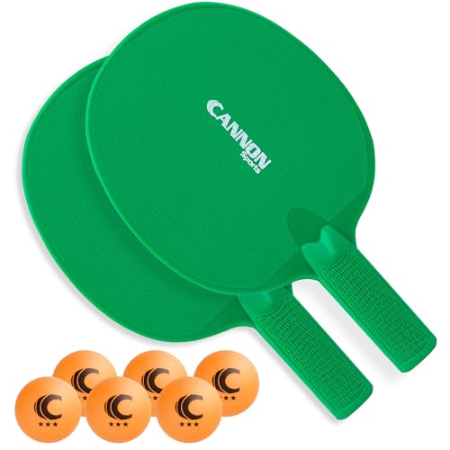 Cannon Sports Unbreakable Table Tennis Paddle Set - 2 Rackets with 6 Pack of 3-Star Table Tennis Balls – Portable Set for 2 Players - color: 2 Green Paddles + 6 Orange Balls