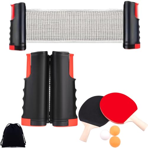 Portable Table Tennis Set with Retractable Net, Premium Ping Pong Paddles & Balls, Scratch-Free Silicone Clamps, Indoor/Outdoor Game for Kids & Family - color: Black