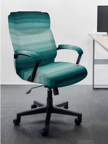 Turquoise Green Office Chair Cover with Armrest Covers, Gradient Marble Ocean Abstract Striped Universal Stretch Desk Rotating Chair Slipcovers, Removable Seat Protector with Zipper, L - color: Blue Green, size: Large & 2PCS Armrest Covers