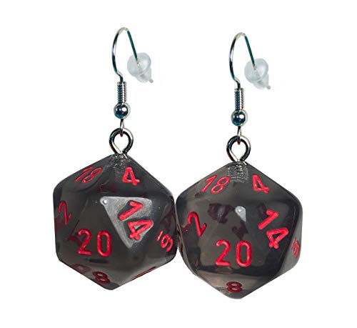 d20 / d10 Polyhedral Dice Earrings - Translucent Colors - color: Grey Smoke (Red #s)