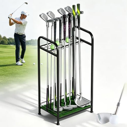Golf Club Holder Stand Metal Golf Club Rack for 33 Clubs & Golf Balls, Golf Ball Holder Display with Artificial Turf Mat, Floor Standing Golf Storage Organizer for Home Garage Indoor Simulator