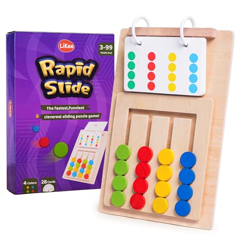 LiKee Slide Puzzle Color Sorting Matching Toys, Airplane Car Travel Busy Board for Toddler No-Lose-Parts and Portable, Montessori Wooden Educational Toys Board Games for Kids Boys Girls 3+ Years Old