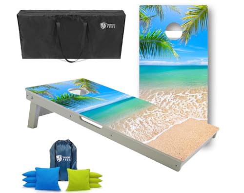 Tailgating Pros All-Weather Cornhole Boards - 4'x2' Weather Resistant Cornhole Set- Carrying Case & Set of 8 Corn Hole Bean Bags w/Tote Included - color: Beach