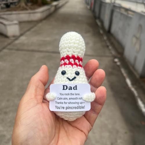 Bowling Accessories Crochet Gifts, Emotional Support Bowling Pin Office Desk Decor Decorations for Women Men (Dad) - style: Dad