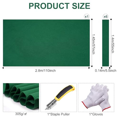 Pool Table Felt,8.53'/ 9' Billiard Cloth with 6 Pcs Cloth Strips and Staple Remover,Gloves,Pool Table Felt Replacement kit for Bars Clubs Family - color: Green, size: 9FT