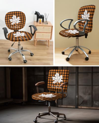 Savannan Office Chair Cover, Thanksgiving White Pumpkin Leaves Protective Stretch Elastic Universal Cover for Desk Task Chair,Computer Rotating Chair 1 Pcs Retro Orange and Black Lattice