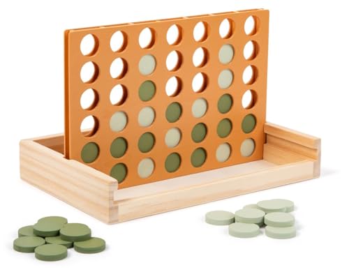 Neutral Wooden Four in a Row Game, Aesthetic Two Player Montessori Travel Board Game for Kids and Adults, Perfect Coffee Table Decor and Housewarming Gift - color: Camel Sage Natural