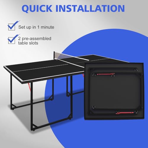 Foldable Table Tennis Table with Net and Paddles for Home Office Recreation Center Use