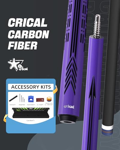 CRICAL Carbon Fiber Pool Cue Stick - 58" Low Deflection Professional Pool Cue with Pro Taper Shaft, 3D Anti-Slip Wrapless Grip, 12.5mm Tip & 3/8x8 Joint Billiard Stick for Enhanced Control & Accuracy - color: CL-PD- Set Purple