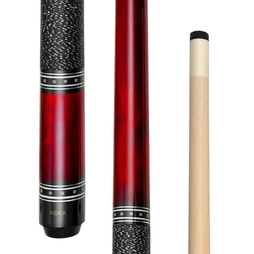 ASKA Pool Cue Stick – Irish Linen Wrap, Decorative Ring Design, Hard Rock Maple Shaft, 13 mm Hard Leather Tip, 5/16x18 Joint, Billiard Cue - size: 48-"