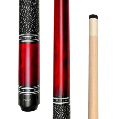 ASKA Pool Cue Stick – Irish Linen Wrap, Decorative Ring Design, Hard Rock Maple Shaft, 13 mm Hard Leather Tip, 5/16x18 Joint, Billiard Cue - size: 48-"