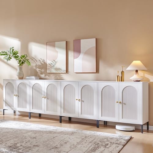 IFGET Modern Buffet Cabinet with Storage, 123.5" W Fluted Arched Sideboard Cabinet w/Adjustable Shelves, Wooden Modular Coffee Bar for Dining Room, Kitchen, Living Room, Entryway, White - color: White, size: 4 Pieces