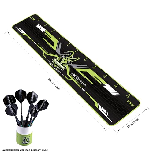 Darts Throw Line with Storage Case – PVC Toe Line Sticker for Dartboard, Non-Slip Floor Marker, Includes Cylinder Storage Box for Darts & Accessories