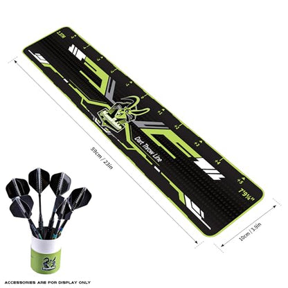 Darts Throw Line with Storage Case – PVC Toe Line Sticker for Dartboard, Non-Slip Floor Marker, Includes Cylinder Storage Box for Darts & Accessories