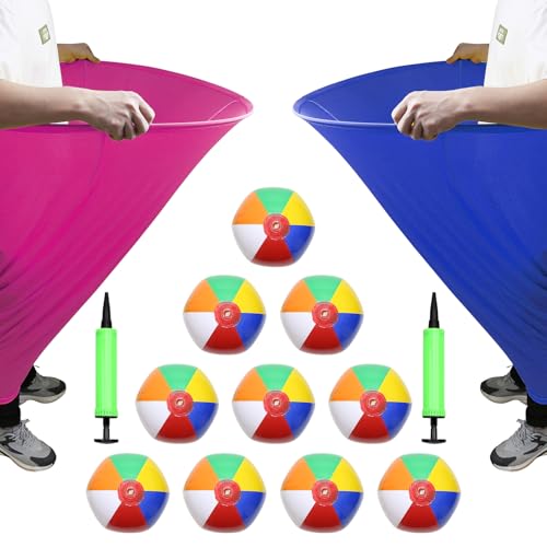 Granny Pants Yard Game Sets Oversized Granny Pants Outdoor Game 2 Pcs Freaky Party Games Pants with 10 Bouncy Balls for Adults Kids Yard Family Reunion Backyard Parties Field Day - color: Blue Pink