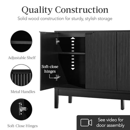 Best Choice Products 55" Modern 4-Door Sideboard Storage Cabinet, Buffet, Media Cabinet, Cupboard, Entryway Accent Table, Bookcase w/Reed Panels and Adjustable Shelves - Black - color: Black
