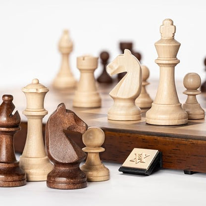 A&A 15" Magnetic Wooden Chess Set, Handmade 3" King Height Unique Chess Pieces with 2 Extra Queens, Tournament Portable Travel Chess Game Set for Adults Kids