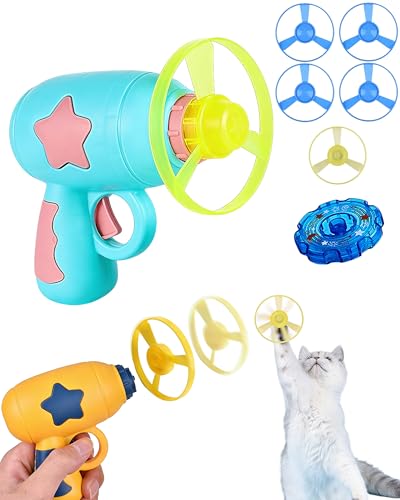 Bamboo Dragonfly Catapult Pistol, Bamboo Dragonfly Catapult Launcher, Flying Disc Launcher Toy with LED Glow, Interactive Play for Cats & Outdoor Fun, Exercise & Night Activity (Blue) - color: Blue