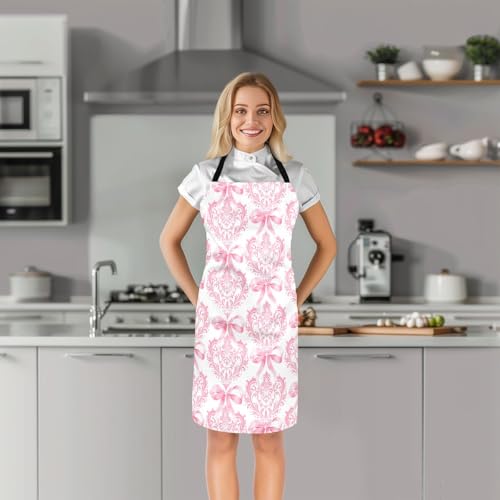 Manfei Blue Bowknot Kids Kitchen Apron - color: Pink White