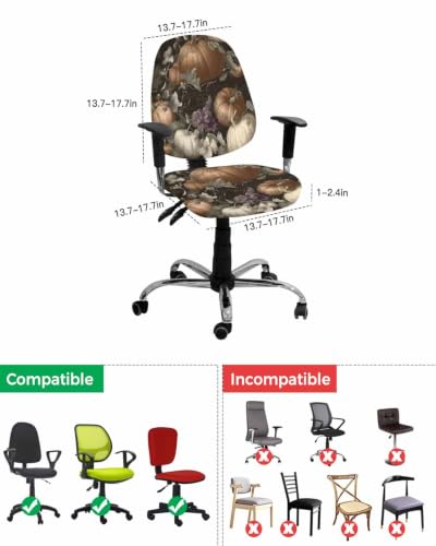 Savannan Office Chair Cover, Vintage Thanksgiving Pumpkin Protective Stretch Elastic Universal Cover for Desk Task Chair,Computer Rotating Chair 1 Pcs Autumn Flower Vine on Black