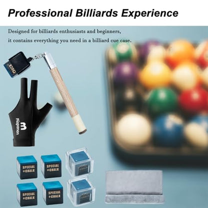 11-in-1 Pool Cue Chalk Holder with Pool Glove Left Hand, Portable 2 in 1 Billiard Cue Chalk Holder & Acrylic Pool Chalk Holder, Cue Chalk, Cue Cloth - color: Wood