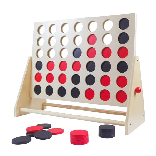 GOTHINK Giant Wooden 4 in A Row Game Includes 42 Pcs Dics, Large Size Four in a Row Game 2Ft 4-in-a-Row Connect Games - Fun Indoor and Outdoor Board Games for Teens and Adults - color: Wooden 2ft Four in a Row Game