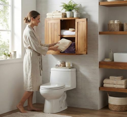 AquaTeak Manada Wall-Mounted Teak Storage Cabinet with Doors