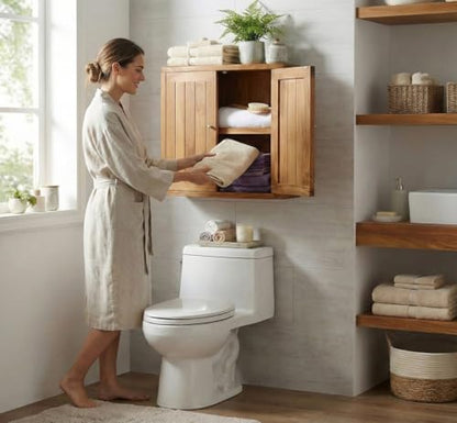 AquaTeak Manada Wall-Mounted Teak Storage Cabinet with Doors