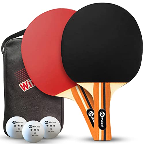 JP WinLook Ping Pong Paddles Sets - Portable Table Tennis Paddle Set with Ping Pong Paddles Professional Case & Ping Pong Balls - Premium Table Tennis Racket Player Set for Indoor & Outdoor Games - style: Red/Black 2 Paddle Set