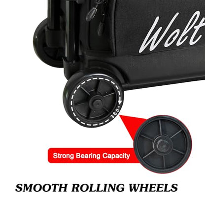 WOLT 3 Ball Bowling Bags with Wheels,Bowling Ball Bag 3 Ball Roller with Separate Shoe Compartment and Accessory Pocket, Retractable Handle Extends to 38’’ - color: black