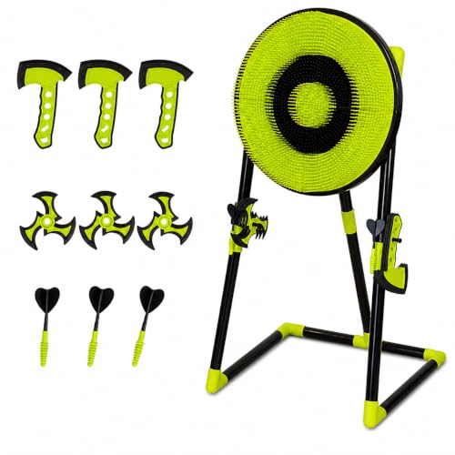 Leeray 3-in-1 Bristle Target Board Game – Axe Throwing Game for Backyard with Throwing Axes, Soft Tip Darts, and Ninja Stars – Safe Outdoor Games & Kids Toys for Ages 6+