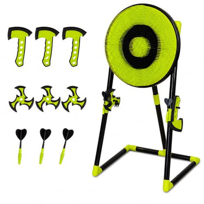 Leeray 3-in-1 Bristle Target Board Game – Axe Throwing Game for Backyard with Throwing Axes, Soft Tip Darts, and Ninja Stars – Safe Outdoor Games & Kids Toys for Ages 6+