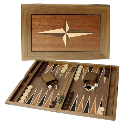 GSE Games & Sports Expert Premium Wooden Folding Inlay Backgammon Board Set, Classic Traditional Strategy Board Games (Star- 21 Inches) - color: Wood-star, size: Large