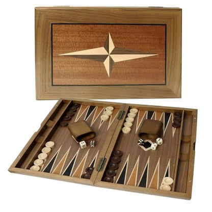 GSE Games & Sports Expert Premium Wooden Folding Inlay Backgammon Board Set, Classic Traditional Strategy Board Games (Star- 21 Inches) - color: Wood-star, size: Large