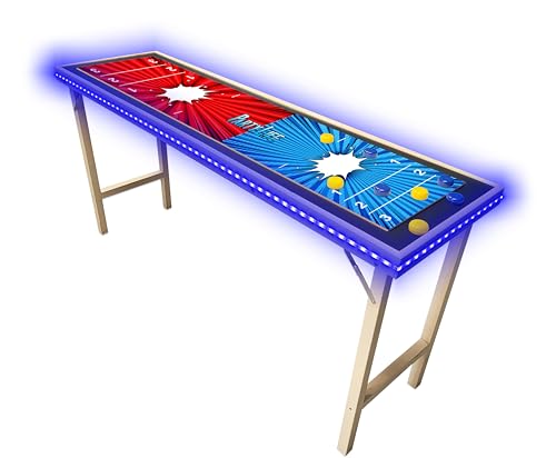 6-Foot Premium Shuffleboard Table w/Folding Legs, Pucks, and Optional LED Lights - Awesome Graphics - Choose Your Model - color: COMIC, size: 6-Foot w/ LED Lights