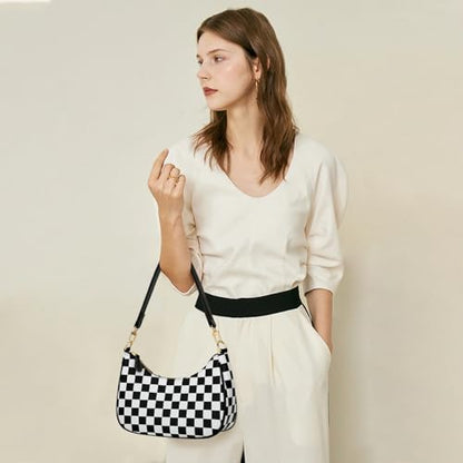 KKXIU Shoulder Bag for Women Cute Hobo Purses and Handbags Retro Clutch Underarm Purse | Cute - color: Black&white