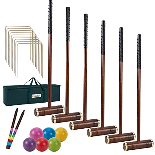 SpexDarxs Six Player Croquet Game, 35’’ Croquette Set with Premium Wooden Mallets/Colored Balls/Wickets/Stakes/Carrying Bag, Classic Outdoor Backyard Lawn Games for Teens Adults Family - color: Archaize Color
