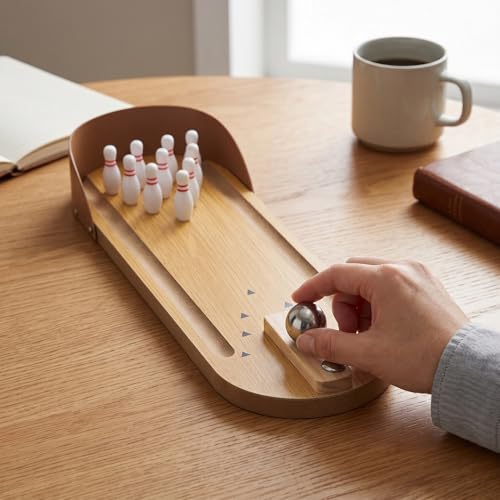 Tabletop Mini Bowling Game Set, Wooden Board Mini Desktop Funny Game Finger Ball Games for MenWomen Kids Teens Boys