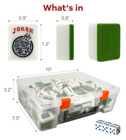 166 American Mahjong Tiles Only with Portable Carrying Storage Box & 3 Dice, 1.2" Mahjong Set for Party, Play with Friends Family (Green) - color: Green