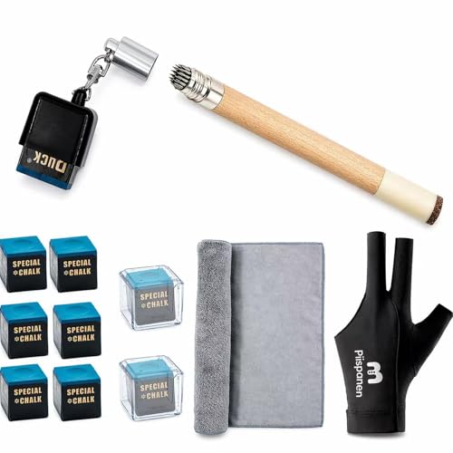 11-in-1 Pool Cue Chalk Holder with Pool Glove Left Hand, Portable 2 in 1 Billiard Cue Chalk Holder & Acrylic Pool Chalk Holder, Cue Chalk, Cue Cloth - color: Wood