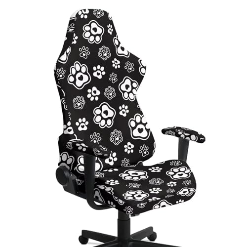 Dog Paw Print Gaming Chair Covers Slipcovers Computer & Gaming Chair Slipcover with 2 Armrest Covers Dust-Proof Machine Washable Home Decorations - color: Black and White - Dog Paw