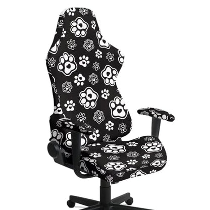 Dog Paw Print Gaming Chair Covers Slipcovers Computer & Gaming Chair Slipcover with 2 Armrest Covers Dust-Proof Machine Washable Home Decorations - color: Black and White - Dog Paw