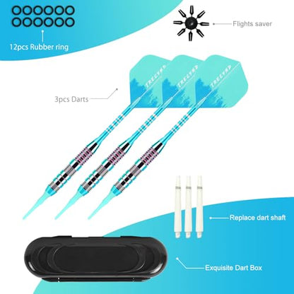 Soft Tip Darts Set 3 Aluminum Shaft Professional Darts Plastic Tip Sets 2BA Replacement Tips + Extra 3 Dart Flights 3 Replace Plastic Shafts for Electronic Dart Board - color: GREEN-BLUE