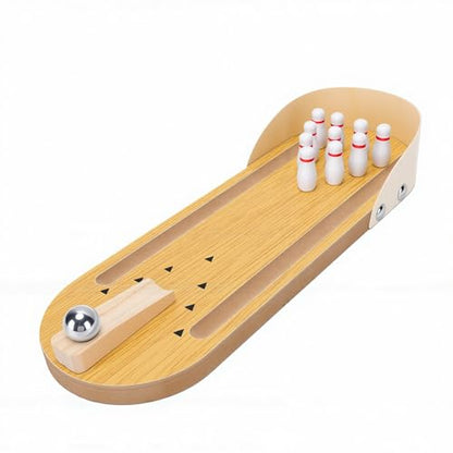 EVGATSAUTO Tabletop Mini Bowling Game Set Wooden Desktop Bowling Alley 30 X 10cm with 10 Pins and Metal Ball Portable Desk Toy for Adults Teens Office Home