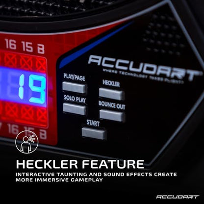 Accudart Rogue Electronic Dartboard – 15.5” Tournament Soft Tip Board, 29 Games/90 Variations, Virtual Opponent, Heckler Mode, Multi‑Color Backlit Display – Includes Built‑in Dart Holders & Darts