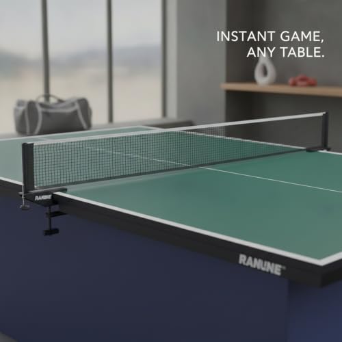 Table Tennis Net and Post Set, Durable Nylon Mesh Replacement Kit with Screw-On Clamps for Standard 9ft Tables
