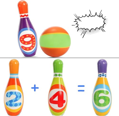 Coloch Kids Bowling Set, Indoor Bowling Game for Kids Educational Toy Game Soft Colorful 10 Foam Pin and 2 Balls Play Game Printed with Numbers for Baby Age 3+, Boys and Girls, Birthday Gift