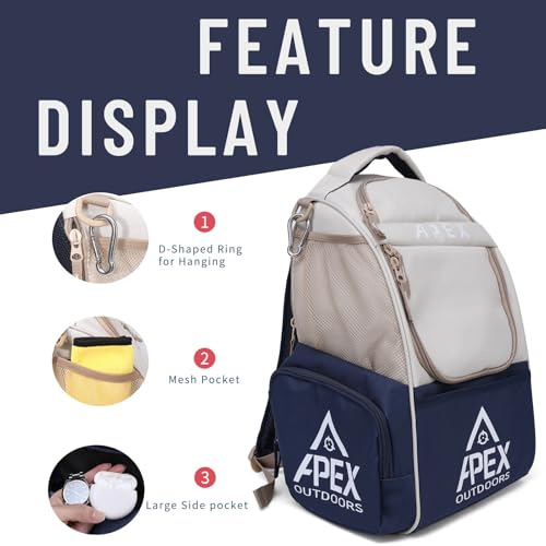 Disc Golf Bag, Large Disc Golf Backpack Holds Over 21 Discs, Durable & Lightweight with Multiple Storage Pockets - color: White-Blue